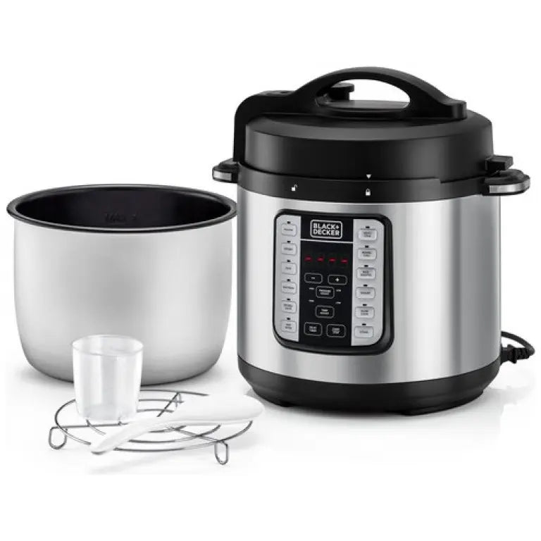 Black+Decker Electric Pressure Cooker, 7 in 1, 6 Liters, 1000W, Silver – PCP1000 Black+Decker Electric Pressure Cooker, 7 in 1, 6 Liters, 1000W, Silver – PCP1000
